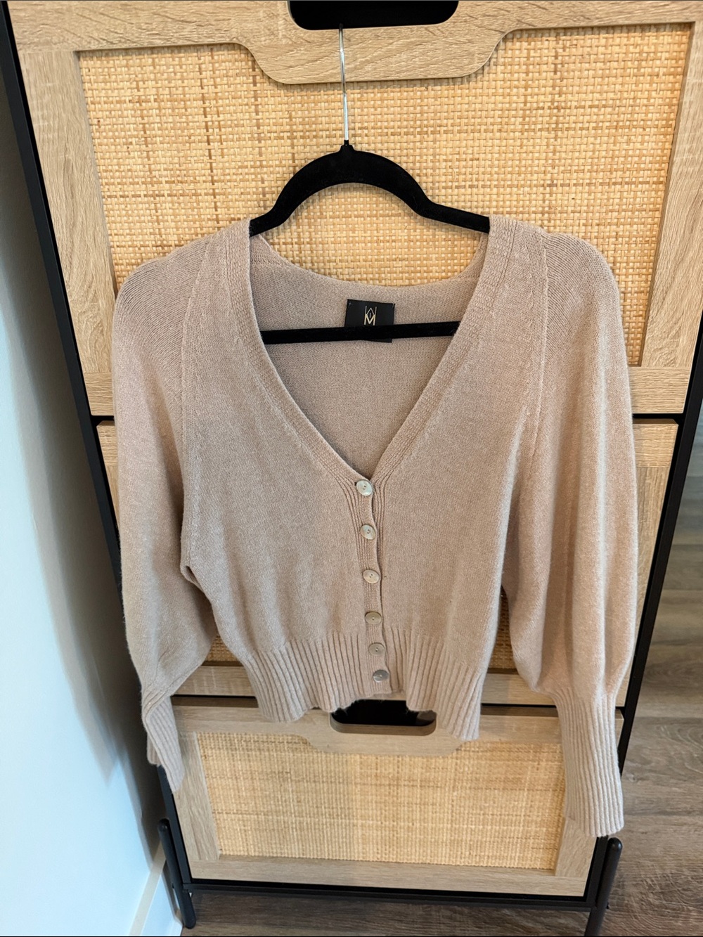 Kivari Beige V-Neck Button Front Sweater Cardigan